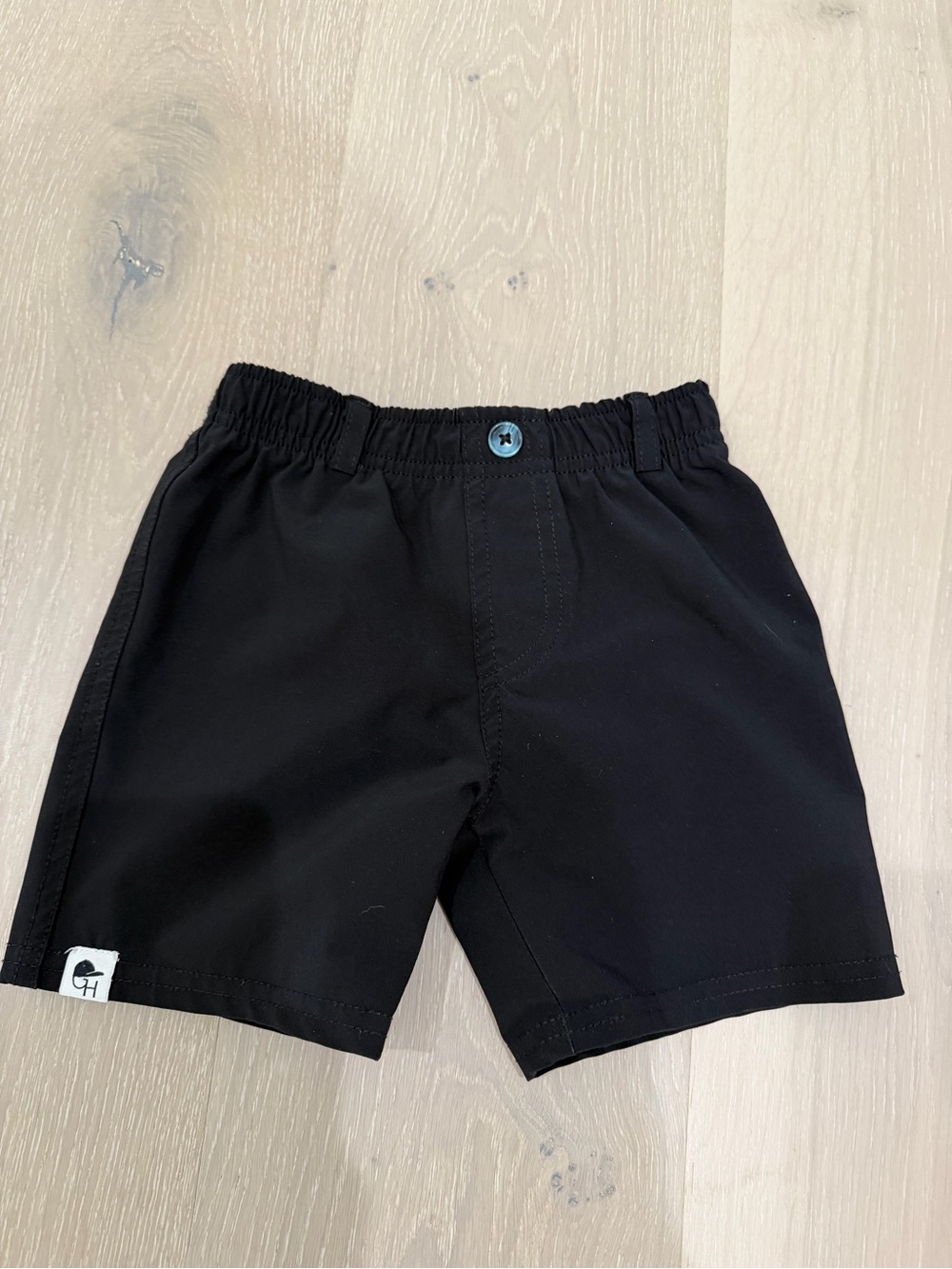 Children's Black Elastic-Waist Shorts with Logo Tag